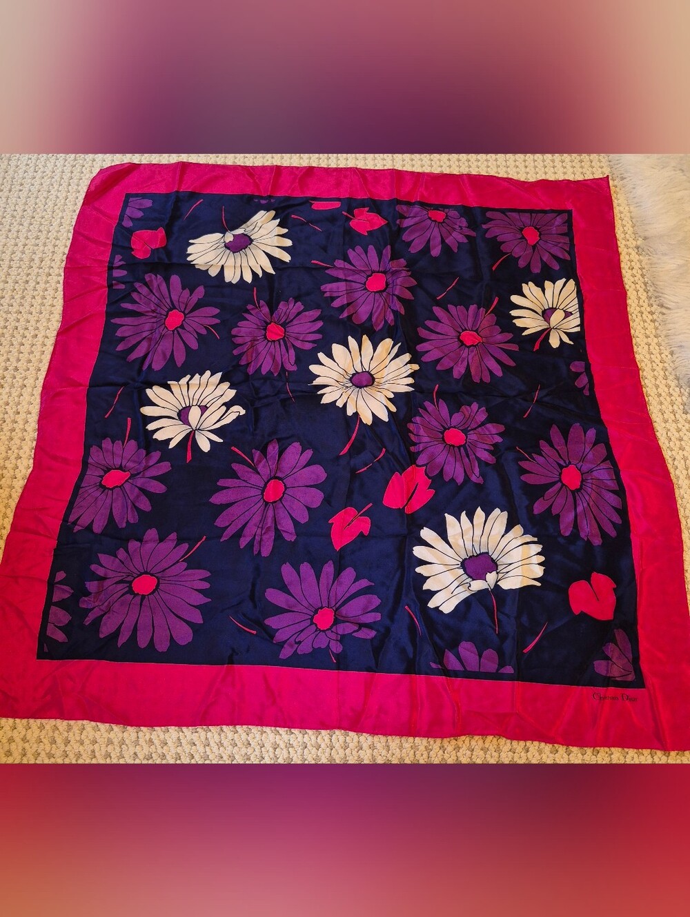Vintage Mint Christian Dior 100% Silk Floral Scarf Made in Japan 1980s 33" x 33"